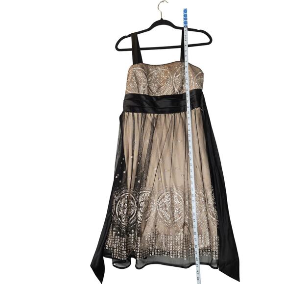 R & M Richards Womens Size 6 Beige Prom Dress Black Lace Overlay Glitter Formal - Picture 7 of 14
